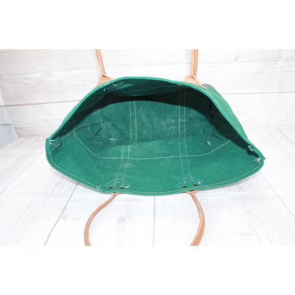 LL Bean Green Plaid Canvas Leather Handles Everyday Tote Bag - Picture 4 of 8